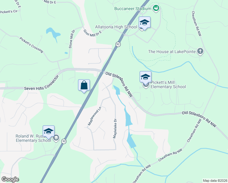map of restaurants, bars, coffee shops, grocery stores, and more near 118 Old Stilesboro Road Northwest in Acworth