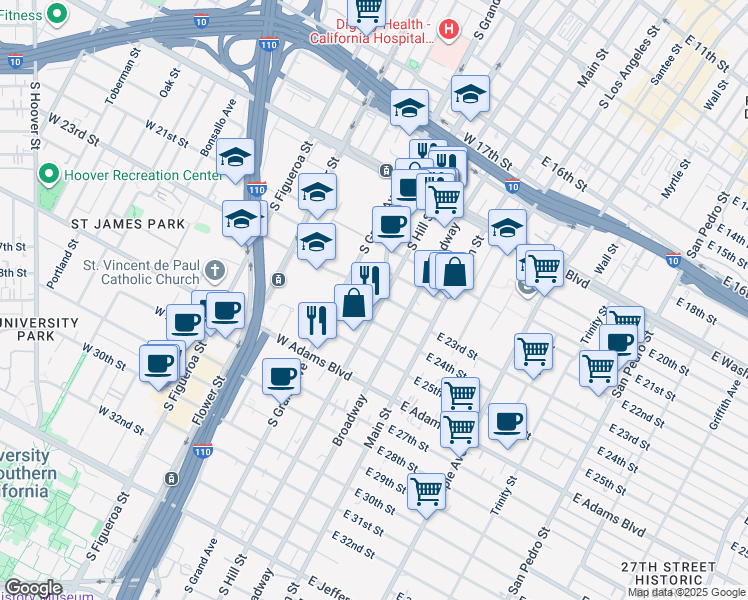 map of restaurants, bars, coffee shops, grocery stores, and more near in Los Angeles