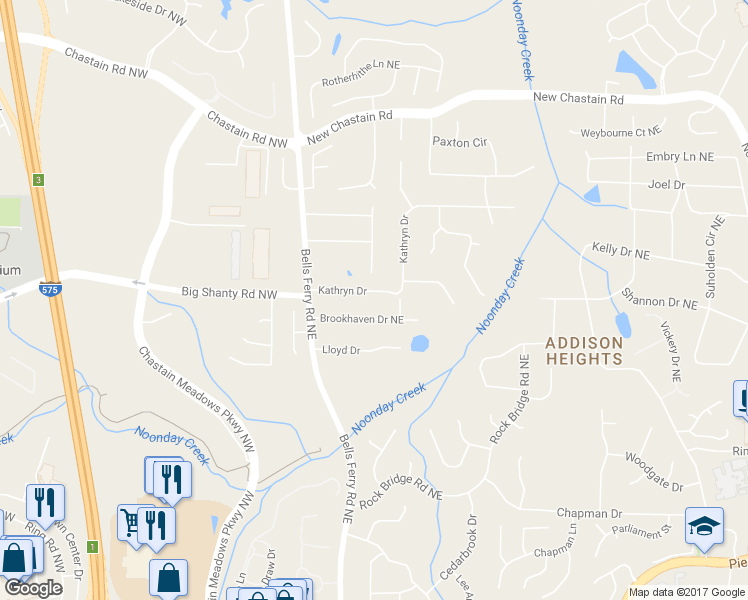 map of restaurants, bars, coffee shops, grocery stores, and more near 132 Kathryn Drive in Marietta