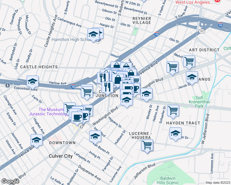 map of restaurants, bars, coffee shops, grocery stores, and more near in Los Angeles