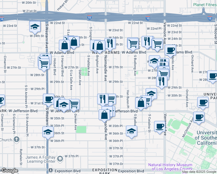 map of restaurants, bars, coffee shops, grocery stores, and more near 2918 Normandie Avenue in Los Angeles