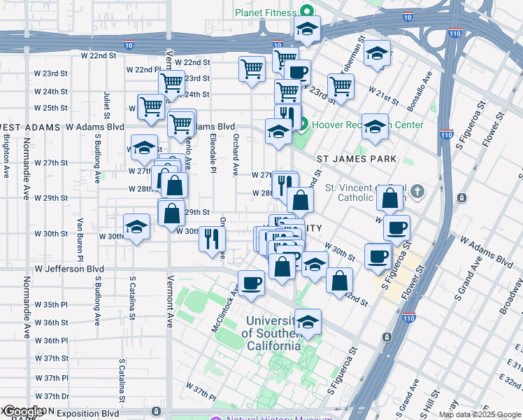 map of restaurants, bars, coffee shops, grocery stores, and more near in Los Angeles