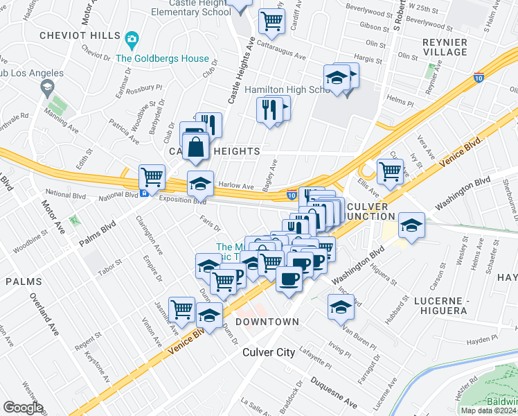 map of restaurants, bars, coffee shops, grocery stores, and more near 3358 Bagley Avenue in Los Angeles