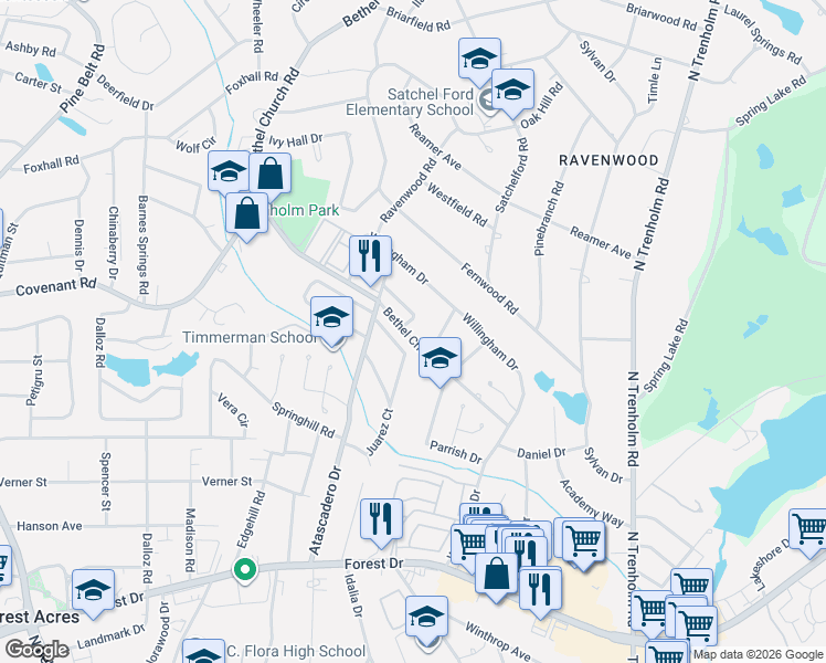 map of restaurants, bars, coffee shops, grocery stores, and more near 4225 Havana Court in Columbia