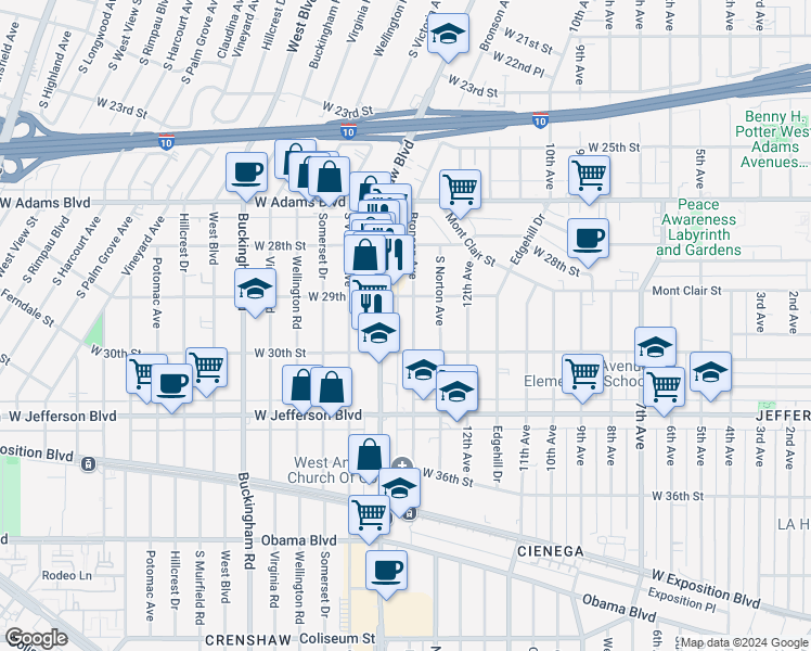 map of restaurants, bars, coffee shops, grocery stores, and more near 2931 Bronson Avenue in Los Angeles