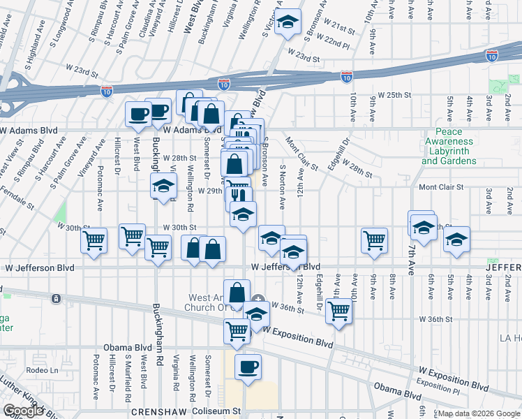 map of restaurants, bars, coffee shops, grocery stores, and more near 2931 Bronson Avenue in Los Angeles