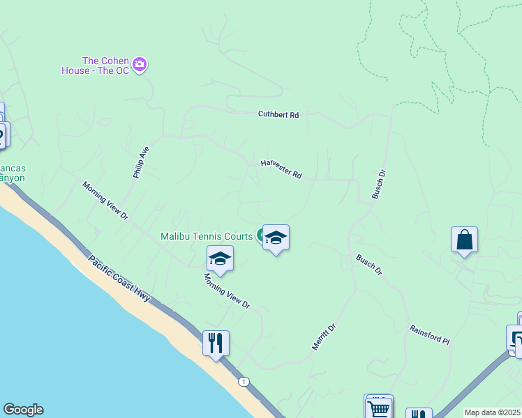 map of restaurants, bars, coffee shops, grocery stores, and more near 5944 Filaree Heights Road in Malibu
