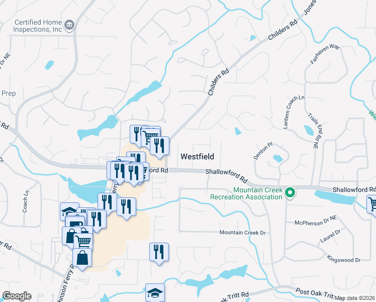 map of restaurants, bars, coffee shops, grocery stores, and more near 3286 Yorktown Drive in Roswell