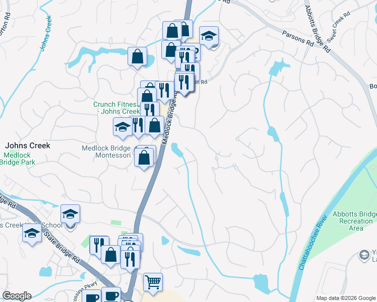 map of restaurants, bars, coffee shops, grocery stores, and more near 1838 Ballybunion Drive in Duluth