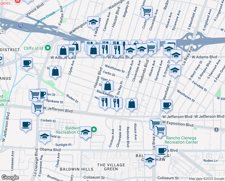 map of restaurants, bars, coffee shops, grocery stores, and more near 5346 Smiley Drive in Los Angeles