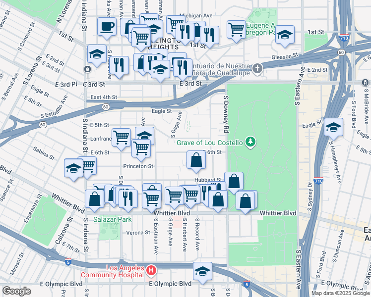 map of restaurants, bars, coffee shops, grocery stores, and more near 3977 1/2 East 6th Street in Los Angeles