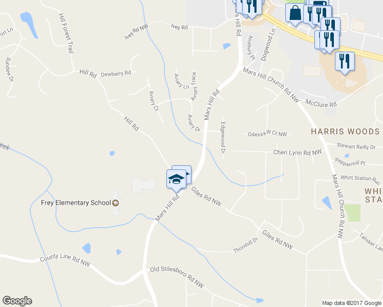 map of restaurants, bars, coffee shops, grocery stores, and more near 3015 Mars Hill Road in Acworth
