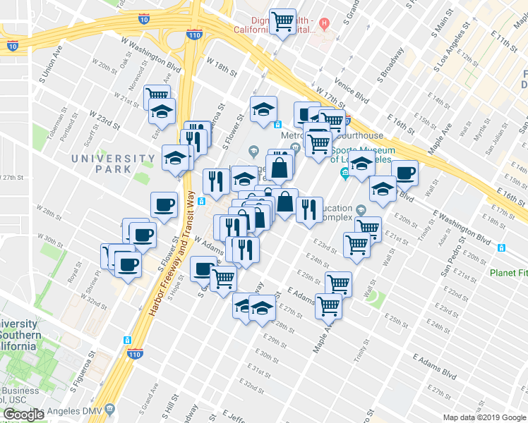 map of restaurants, bars, coffee shops, grocery stores, and more near 248 West 23rd Street in Los Angeles