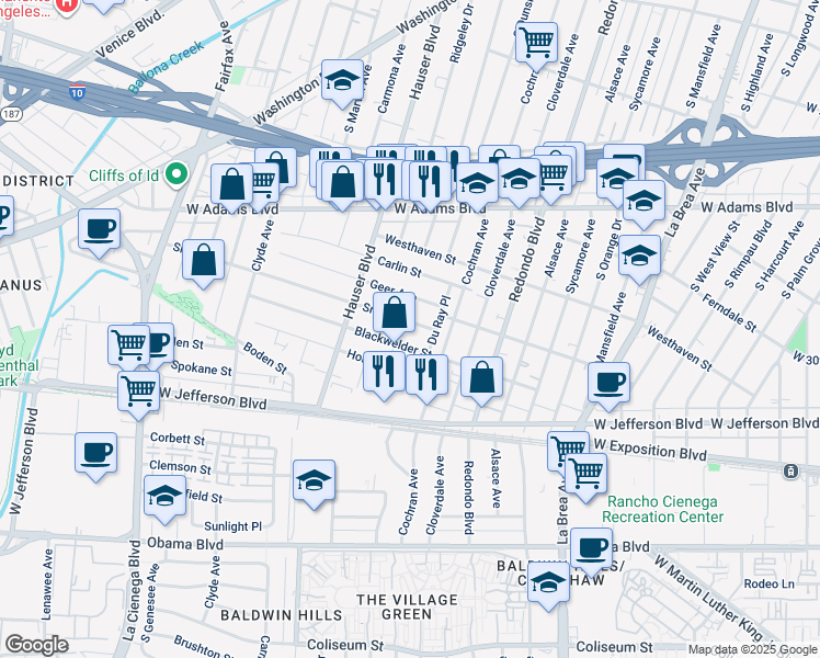map of restaurants, bars, coffee shops, grocery stores, and more near 5415 Smiley Drive in Los Angeles