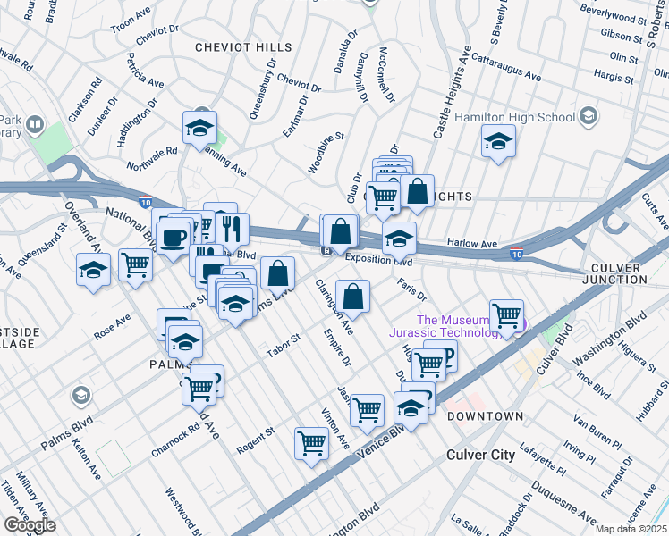 map of restaurants, bars, coffee shops, grocery stores, and more near in Los Angeles