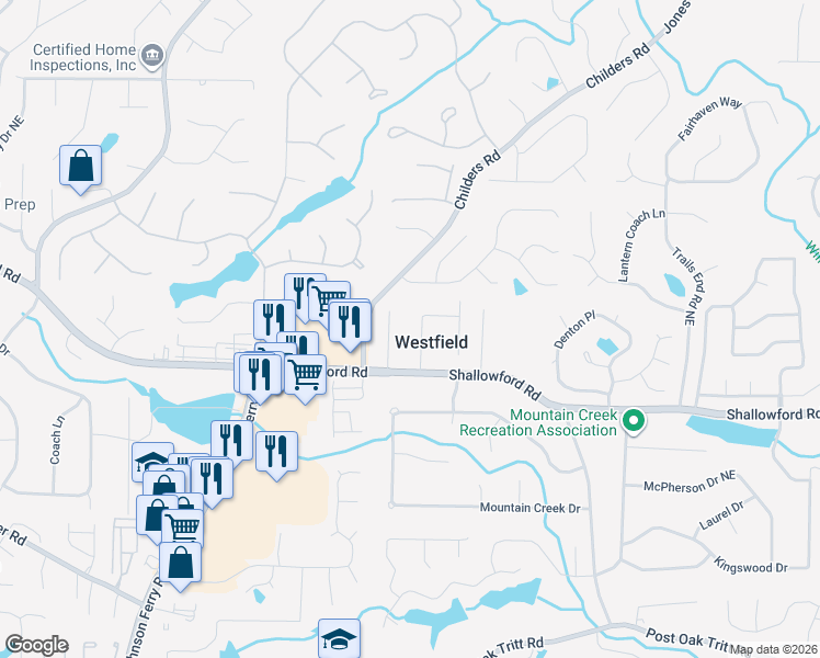 map of restaurants, bars, coffee shops, grocery stores, and more near 3286 Yorktown Drive in Roswell