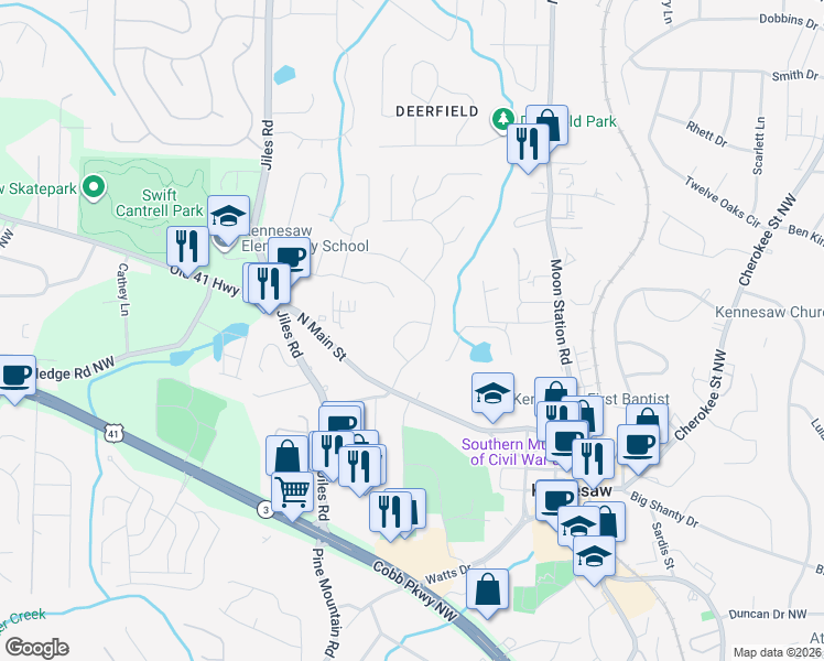 map of restaurants, bars, coffee shops, grocery stores, and more near 1006 Hampton Court Northwest in Kennesaw
