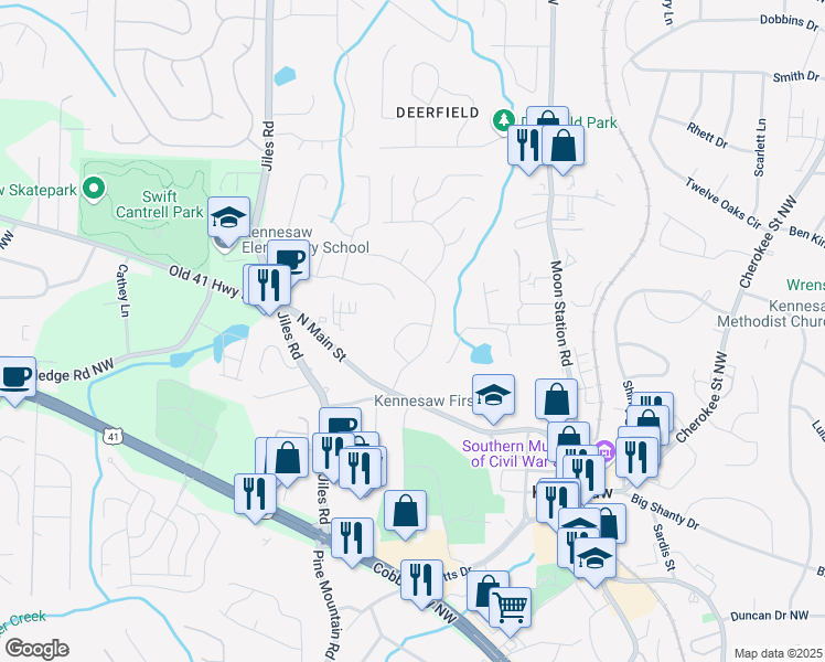 map of restaurants, bars, coffee shops, grocery stores, and more near 1006 Hampton Court Northwest in Kennesaw