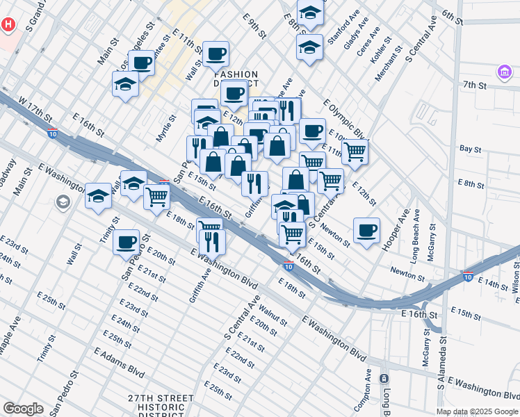 map of restaurants, bars, coffee shops, grocery stores, and more near 1462 Griffith Ave in Los Angeles