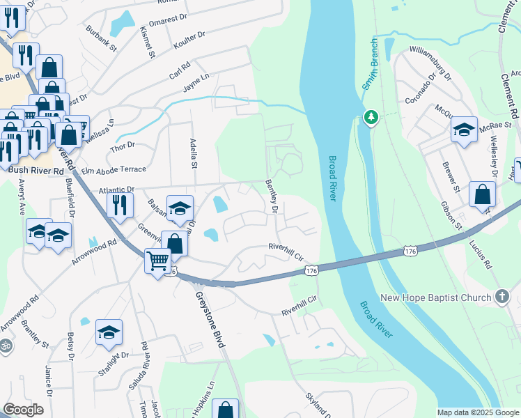 map of restaurants, bars, coffee shops, grocery stores, and more near 1000 Bentley Court in Columbia