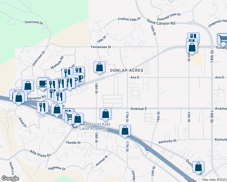 map of restaurants, bars, coffee shops, grocery stores, and more near in Yucaipa
