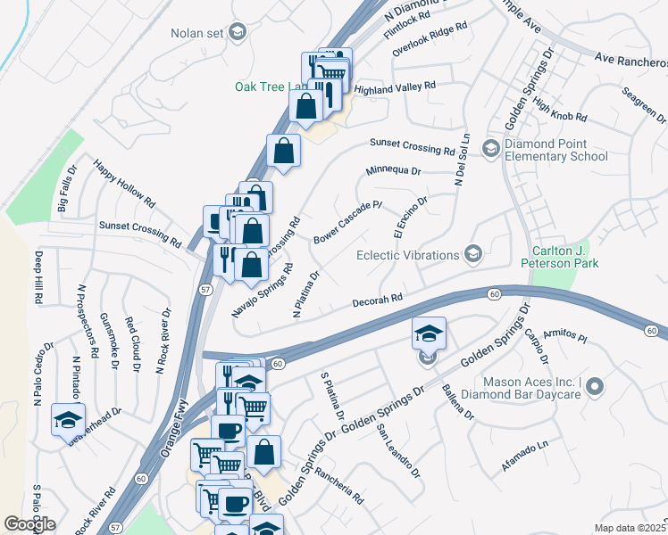 map of restaurants, bars, coffee shops, grocery stores, and more near 418 North Platina Drive in Diamond Bar