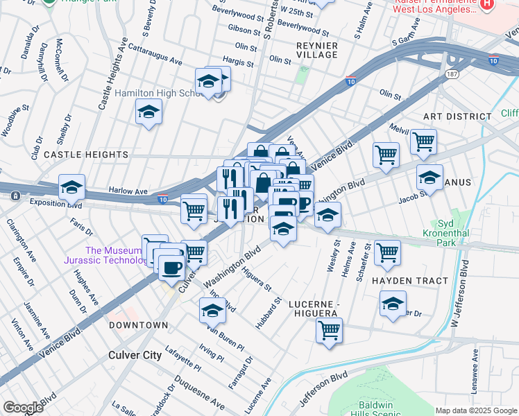 map of restaurants, bars, coffee shops, grocery stores, and more near in Los Angeles