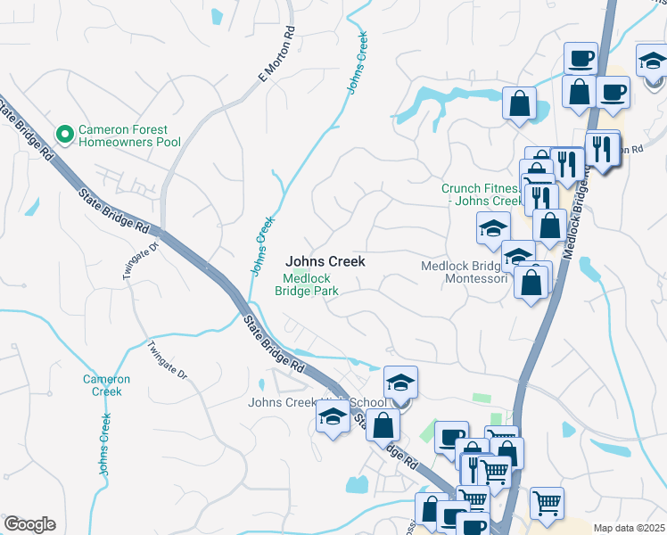 map of restaurants, bars, coffee shops, grocery stores, and more near in Johns Creek