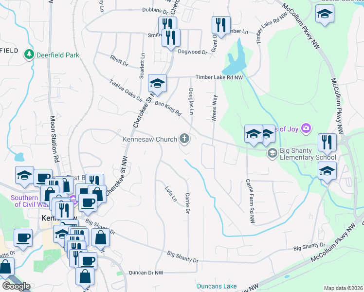 map of restaurants, bars, coffee shops, grocery stores, and more near in Kennesaw