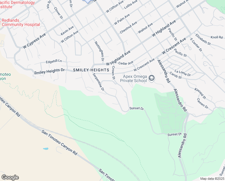 map of restaurants, bars, coffee shops, grocery stores, and more near 1227 Mira Monte Drive in Redlands