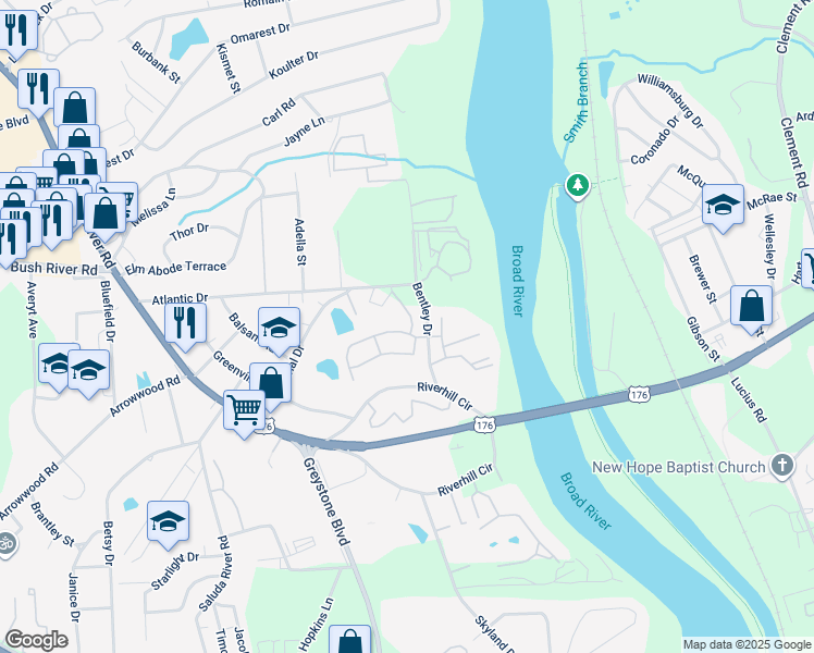 map of restaurants, bars, coffee shops, grocery stores, and more near 1000 Bentley Court in Columbia