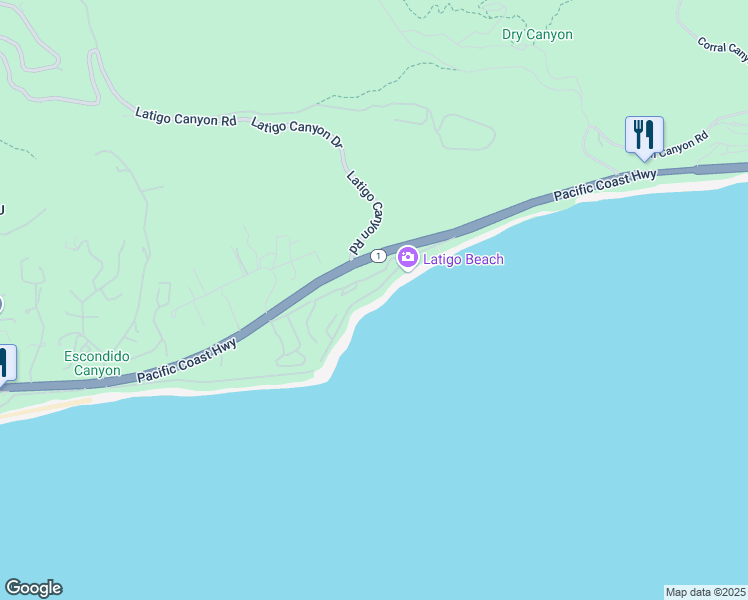 map of restaurants, bars, coffee shops, grocery stores, and more near 26636 Latigo Shore Drive in Malibu