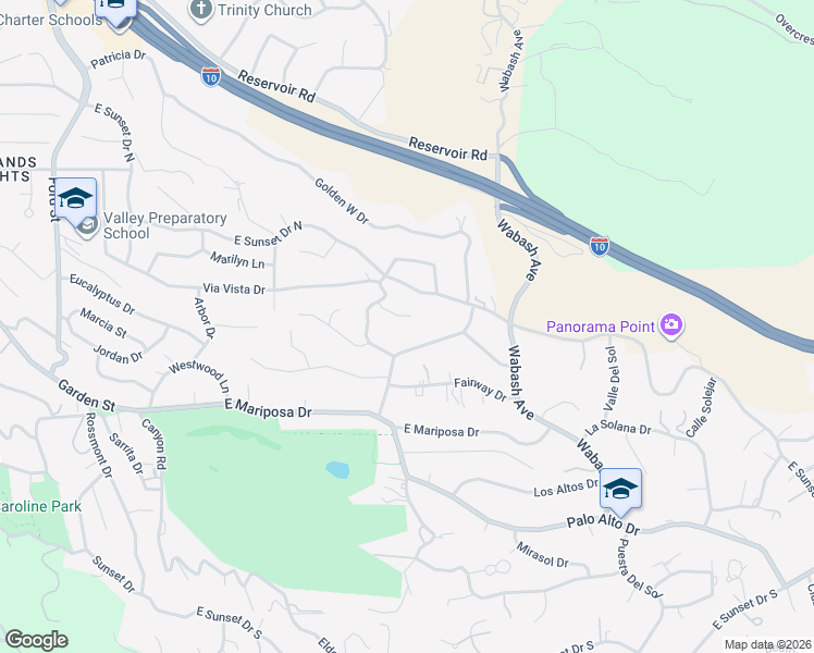 map of restaurants, bars, coffee shops, grocery stores, and more near 646 Alta Loma Drive in Redlands
