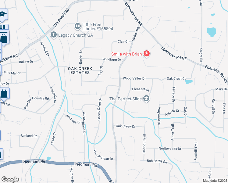 map of restaurants, bars, coffee shops, grocery stores, and more near 1498 Oak Springs Drive in Marietta