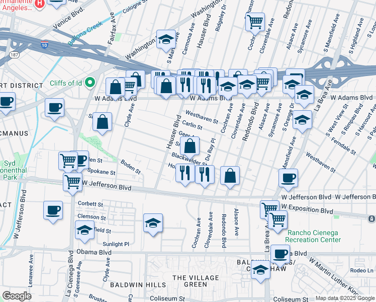 map of restaurants, bars, coffee shops, grocery stores, and more near 5422 Smiley Drive in Los Angeles