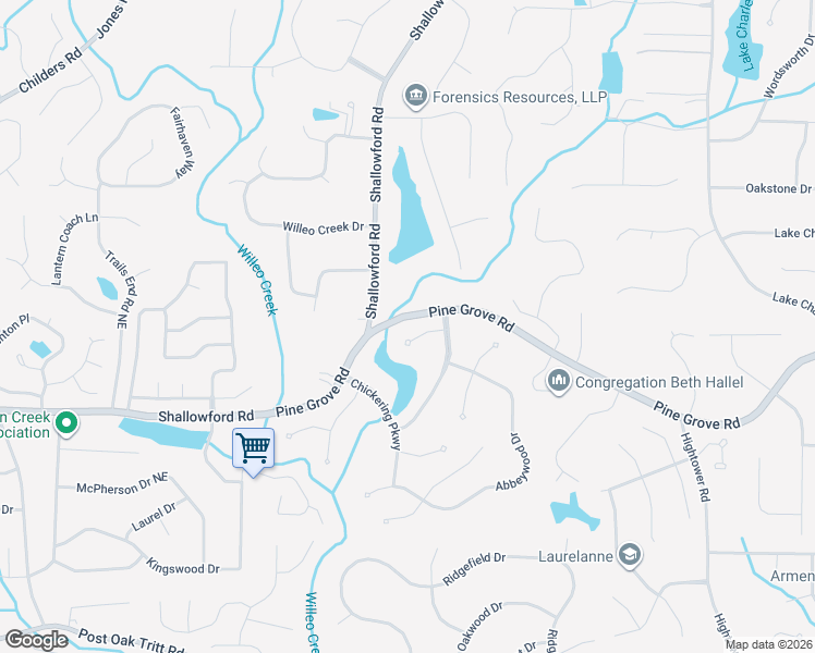 map of restaurants, bars, coffee shops, grocery stores, and more near 325 Chickering Lake Court in Roswell