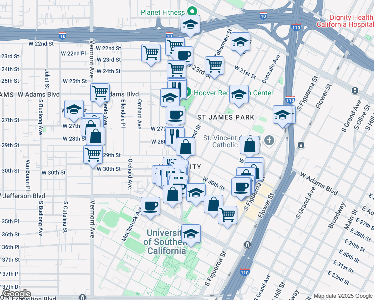 map of restaurants, bars, coffee shops, grocery stores, and more near in Los Angeles