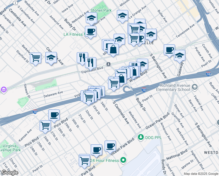 map of restaurants, bars, coffee shops, grocery stores, and more near in Los Angeles