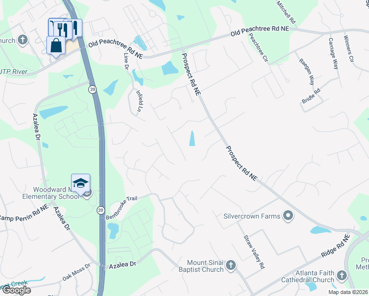 map of restaurants, bars, coffee shops, grocery stores, and more near 2041 Sunsweet Court Northeast in Lawrenceville