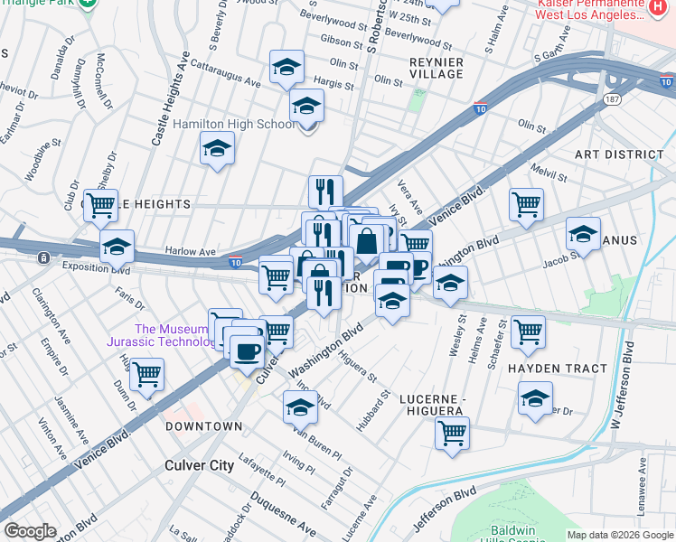 map of restaurants, bars, coffee shops, grocery stores, and more near in Los Angeles