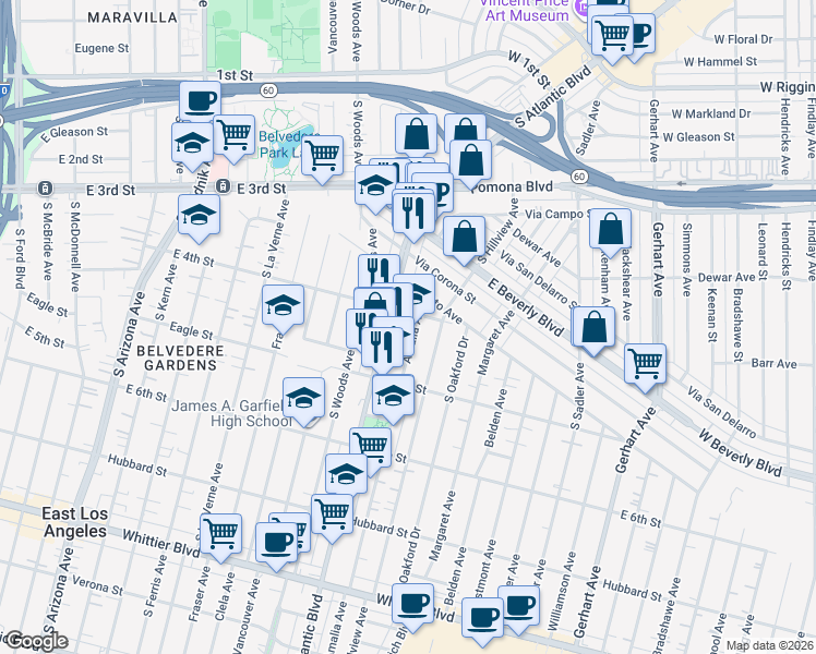 map of restaurants, bars, coffee shops, grocery stores, and more near 407 Amalia Avenue in Los Angeles