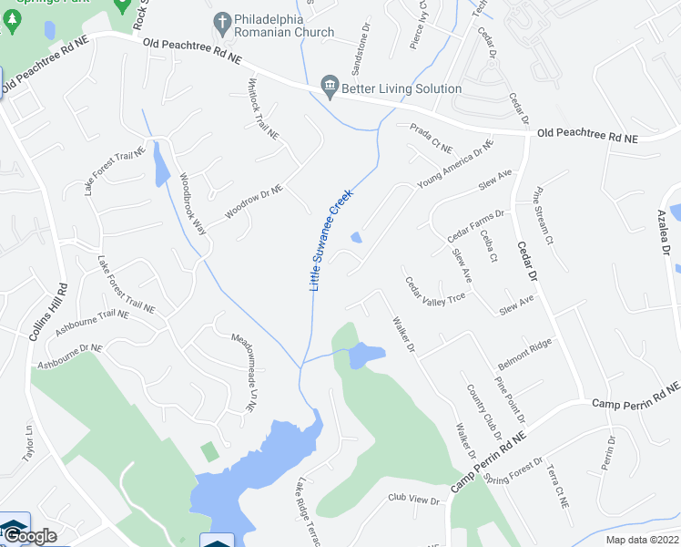 map of restaurants, bars, coffee shops, grocery stores, and more near 2082 Young America Drive Northeast in Lawrenceville