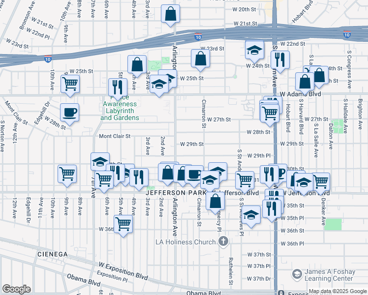 map of restaurants, bars, coffee shops, grocery stores, and more near 2268 West 29th Street in Los Angeles