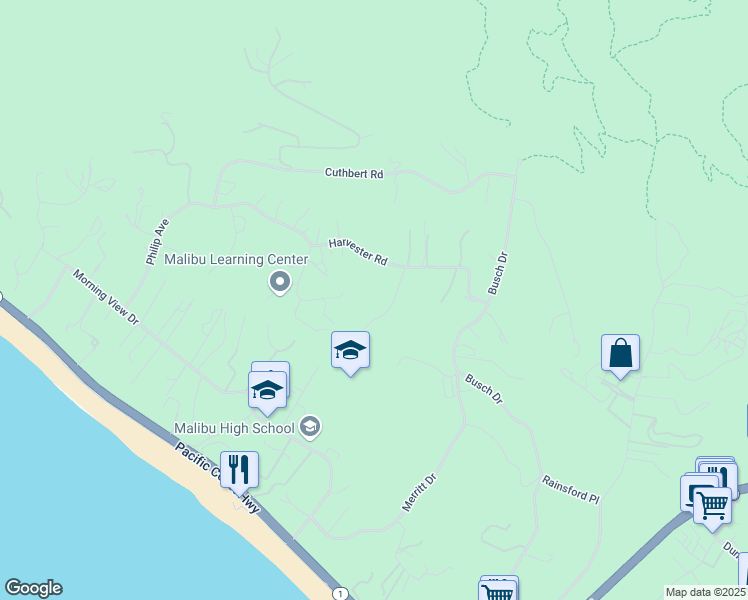 map of restaurants, bars, coffee shops, grocery stores, and more near 5901 Clover Heights Avenue in Malibu