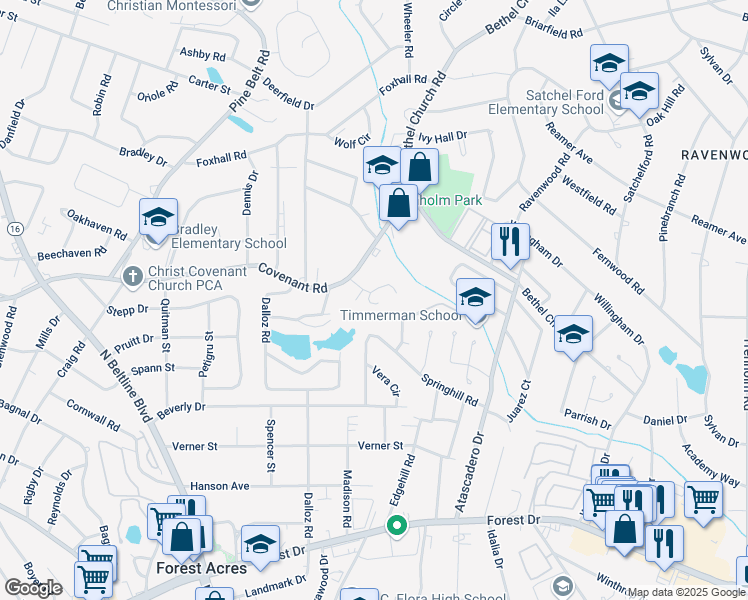 map of restaurants, bars, coffee shops, grocery stores, and more near 101 Renaissance Way in Columbia