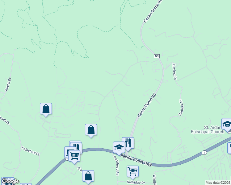 map of restaurants, bars, coffee shops, grocery stores, and more near 6200 Cavalleri Road in Malibu