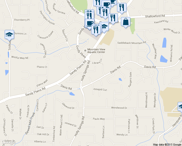 map of restaurants, bars, coffee shops, grocery stores, and more near 2870 Forest Highlands Dr in Marietta