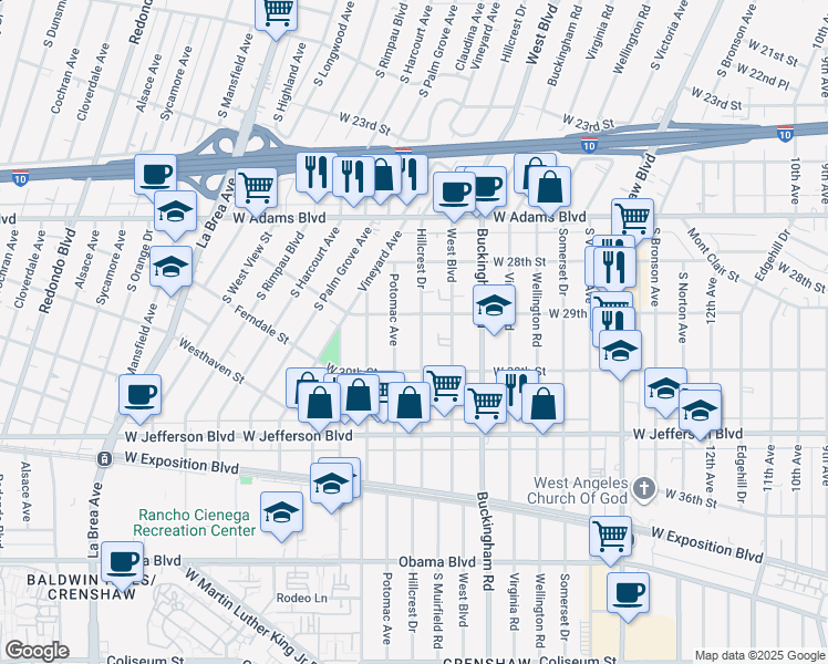 map of restaurants, bars, coffee shops, grocery stores, and more near 2917 Hillcrest Drive in Los Angeles