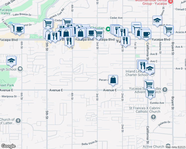 map of restaurants, bars, coffee shops, grocery stores, and more near 33575 #2 Yucaipa Boulevard in Yucaipa