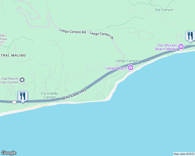 map of restaurants, bars, coffee shops, grocery stores, and more near 26799 Pacific Coast Highway in Malibu